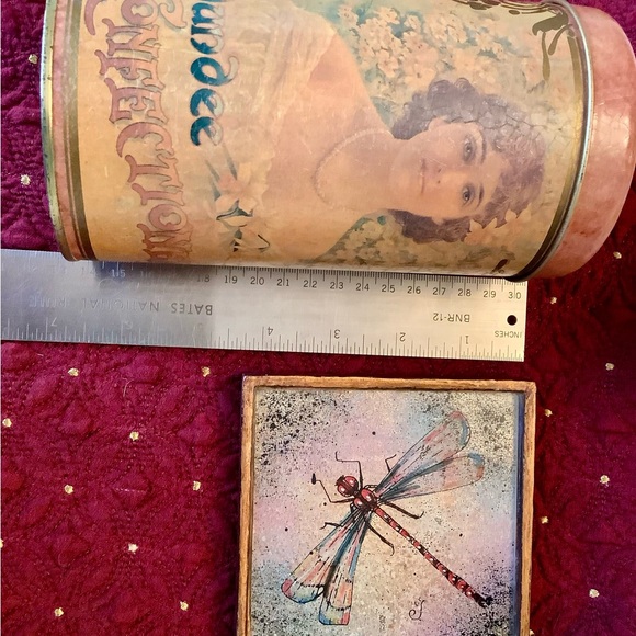 Art Nouveau tin, and Dragon Fly coaster, beautiful tan, copper, gold colors - Picture 6 of 10